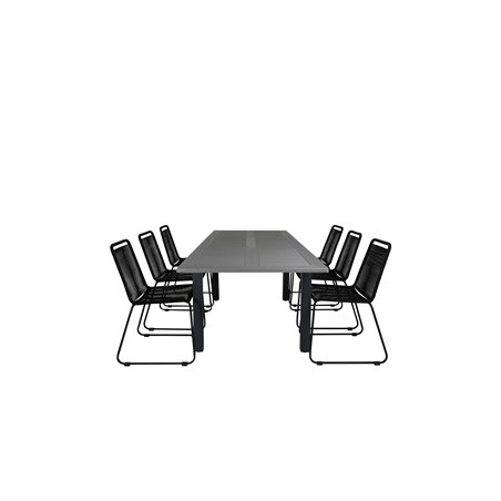 Albany Table - 160/240 - Black/Grey, Lindos Stacking Chair - Black Alu / Black Rope