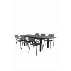 Albany Table - 160/240 - Black/Grey, Lindos Armchair - Black Alu / Grey Rope_6