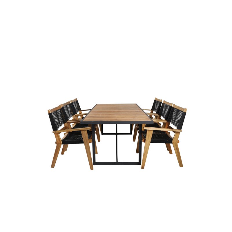 Khung illallinen Table - Black Steel / Acacia (teklook) - 200*100cm+ Peter Stackable Dining Chair, tunnetuin esittäjä Black Rope