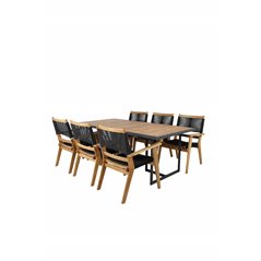 Khung Spisebord - Sort Stål / Acacia (te-look) - 200 * 100cm + Peter Stackable Dining Chair - Sort reb / Acacia KD_6