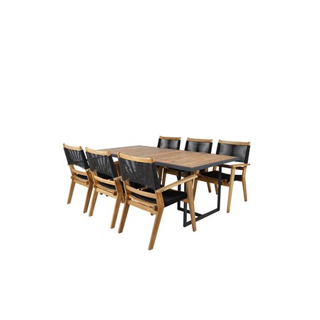 Khung Spisebord - Sort Stål / Acacia (te-look) - 200 * 100cm + Peter Stackable Dining Chair - Sort reb / Acacia KD_6