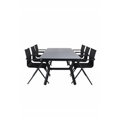 Virya Dining Table - Black Alu / Grey Glass - big table+Alina Dining Chair - Black Alu / Black Textilene_6