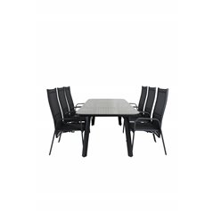 Paola Dining Table - Black Steel / Nature Wicker - 200*100+Copacabana Recliner Chair - Black/Black_6