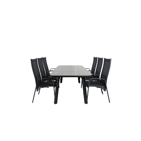 Paola Dining Table - Black Steel / Nature Wicker - 200*100+Copacabana Recliner Chair - Black/Black_6