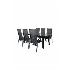 Paola Dining Table - Black Steel / Nature Wicker - 200*100+Copacabana Recliner Chair - Black/Black_6