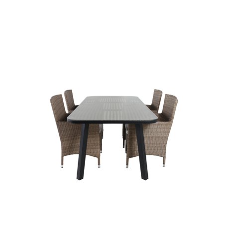 Paola Dining Table - Black Steel / Nature Wicker - 200*100+Malin Armchair - Nature/Sand_6
