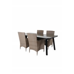 Paola Dining Table - Black Steel / Nature Wicker - 200*100+Malin Armchair - Nature/Sand_6