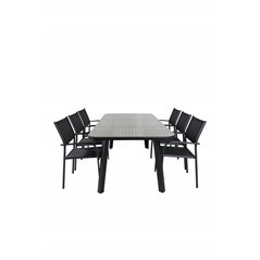 Ruokapöytä - Black Steel Nature Wicker - 200*100+SanTorini Arm Chair Black Alu/Black Textilene (käytetty)