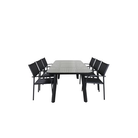 Paola Spisebord - Sort Stål / Nature - 200 * 100 + San torini Arm Chair (stabelbar) - Sort alu / Sort Textilene_6