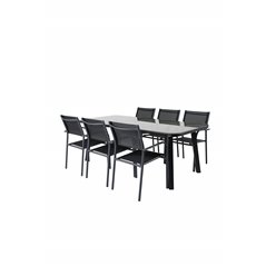 Paola Dining Table - Black Steel / Nature Wicker - 200*100+Santorini Arm Chair (Stackable) - Black alu / Black Textilene_6