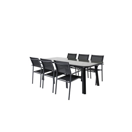 Ruokapöytä - Black Steel Nature Wicker - 200*100+SanTorini Arm Chair Black Alu/Black Textilene (käytetty)