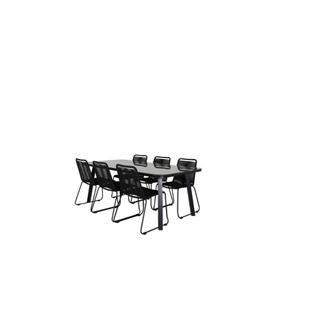 Paola spisebord - sort stål / naturflet - 200 * 100 + Lindos stabelstol - sort alu / sort rep_6