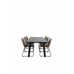 Paola Dining Table - Black Steel / Nature Wicker - 200*100+Lindos Stacking Chair - Black Alu / Latte Rope_6