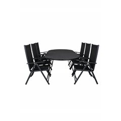 Viga Dining Table - Black Steel / Grey Spray glass - 200*100cm, Break 5:pos Chair - Black/Black_6