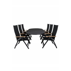 Viga Dining Table - Black Steel / Grey Spray -jäätelö 200*100cm, Panama Light 5-pos-tuoli Black/musta ja teak_6