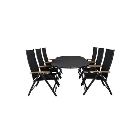 Viga Dining Table - Black Steel / Grey Spray glass - 200*100cm, Panama Light 5-pos Chair Black / Black and teak_6