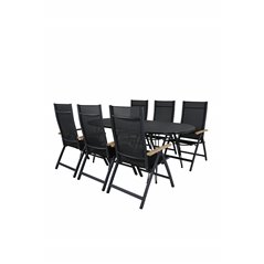 Viga Dining Table - Black Steel / Grey Spray glass - 200*100cm, Panama Light 5-pos Chair Black / Black and teak_6