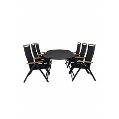 Viga Dining Table - Black Steel / Grey Spray glass - 200*100cm, Panama 5:pos Chair - Black/Black_6