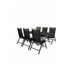 Viga Dining Table - Black Steel / Grey Spray glass - 200*100cm, Panama 5:pos Chair - Black/Black_6