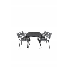 Viga Dining Table - Black Steel / Grey Spray glass - 200*100cm, Lindos Armchair - Black Alu / Grey Rope_6