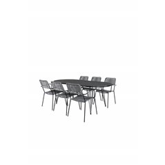 Viga Dining Table - Black Steel / Grey Spray -jäätelö - 200*100cm, Lindos Armchair - Black Alu / Grey Rope_6