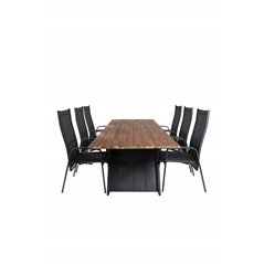 Doory Dining Table - black steel / acacia top in teak look - 250*100cm, Copacabana Recliner Chair  - Black/Black_6