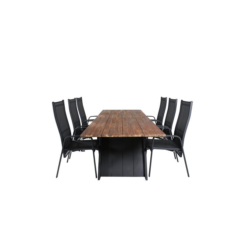 Doory Dining Table - musta teräs / akaasia-yläosa tiikki-ilmeessä - 250 * 100cm, Copacabana Recliner Tuoli - Musta /Black_6