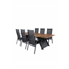 Doory Dining Table - black steel / acacia top in teak look - 250*100cm, Copacabana Recliner Chair  - Black/Black_6