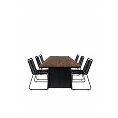 Doory Dining Table - black steel / acacia top in teak look - 250*100cm, Lindos Stacking Chair - Black Alu / Black Rope_6