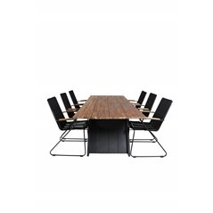 Doory Dining Table - black steel / acacia top in teak look - 250*100cm, Bois Armchair - Black Alu / Black Rope / Acacia_6