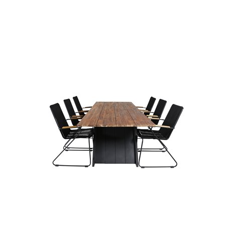 Doory Dining Table - black steel / acacia top in teak look - 250*100cm, Bois Armchair - Black Alu / Black Rope / Acacia_6