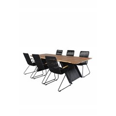 Doory Dining Table - black steel / acacia top in teak look - 250*100cm, Bois Armchair - Black Alu / Black Rope / Acacia_6