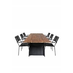 Doory Dining Table - black steel / acacia top in teak look - 250*100cm, Lindos Armchair - Black Alu / Black Rope_6
