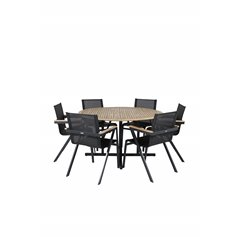 Cruz Dining table - Black Steel / Acacia (teak look) ø140cm, Mexico Chair - Black/Teak_6