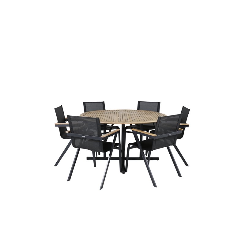 Cruz Dining Table - Black Steel / Acacia (teak look) ø140cm, Meksikon tuoli Musta/Teak_6