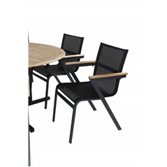 Cruz Dining table - Black Steel / Acacia (teak look) ø140cm, Mexico Chair - Black/Teak_6