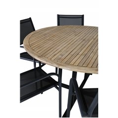 Cruz Spisebord - Sort Stål / Acacia (teak-look) ø140cm, San torini Arm Chair (stabelbar) - Sort alu / Sort Textilene_6