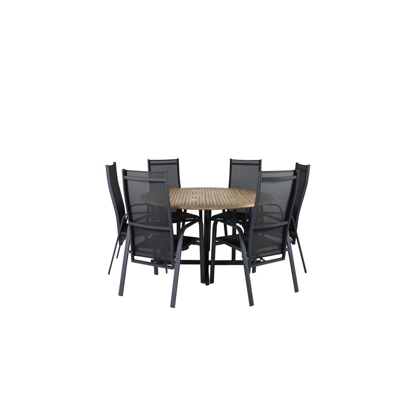 Cruz Dining Table - Black Steel / Acacia (teak look) ø140cm, Copacabana Recliner Chair