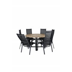 Cruz Dining Table - Black Steel / Acacia (teak look) ø140cm, Copacabana Recliner Chair