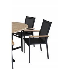 Cruz Dining Table - Black Steel / Acacia (teak look) ø140cm, Texas Chair Musta/Teak_6