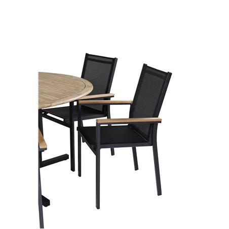 Cruz Dining Table - Black Steel / Acacia (teak look) ø140cm, Texas Chair Musta/Teak_6