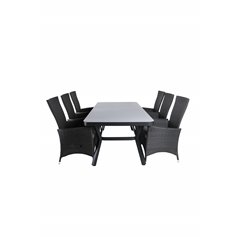 Virya Dining Table - Black Alu / Grey Glass - big table+Padova Chair (Recliner) - Black/Grey_6