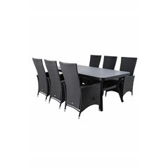 Virya Dining Table - Black Alu / Grey Glass - big table+Padova Chair (Recliner) - Black/Grey_6