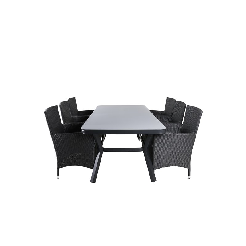 Virya Spisebord - Sort Alu / Grå Glas - stort bord + Malin Lænestol - Sort / Grå_6