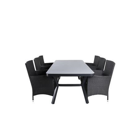 Virya Dining Table - Black Alu / Grey Glass - Big Table+Malin Armchair