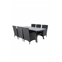 Virya Dining Table - Black Alu / Grey Glass - big table+Malin Armchair - Black/Grey_6