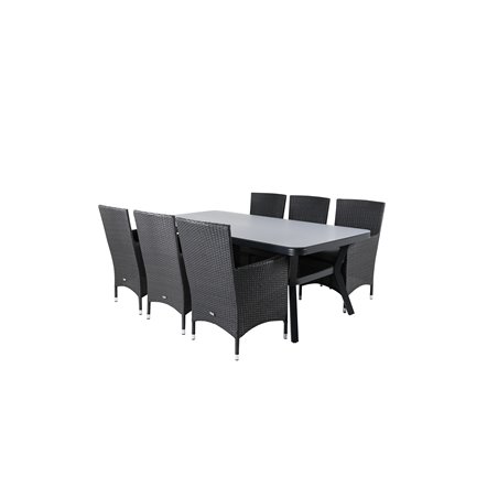 Virya matbord - svart Aluminium / grå glas - stort bord + malin fåtölj - svart / Grå_6