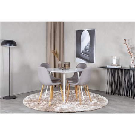 Plaza Round Table 100 cm - White top / White Legs, Polar Dining Chair - Grey / Oak_4