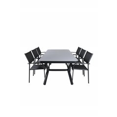 Virya Dining Table - Black Alu / Grey GlassSanTorini Arm Chair Black Alu/Black Textilene (käytetty)