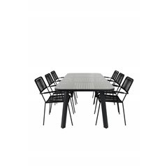 Paola Dining Table - Black Steel / Nature Wicker - 200*100+Lindos Armchair - Black Alu / Black Rope_6